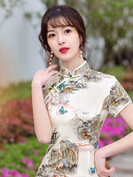 Robe Qipao chinoise moderne, qipao brodé, qipao floral crème, col mandarin