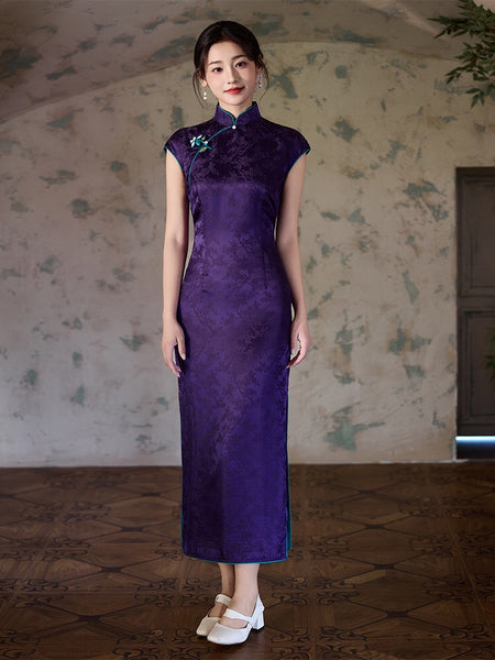 Modern Chinese Qipao, Chinese Cheongsam , Long Evening Dresses, Ball Gowns, purple color