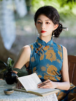 Modern Chinese Qipao, Cheongsam Dress, blue color dress