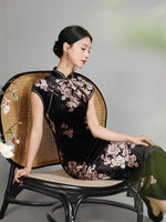 Modern Chinese Qipao, Chinese Cheongsam Dress, Evening Dresses, black velvet