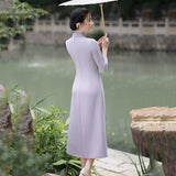 Modern Aodai, Knee length Cheongsam, aodai qipao, flower pattern