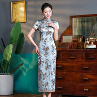 Modern qipao, Chinese Qipao dress, Mulberry Silk cheongsam,  Evening Dress, light blue clolor