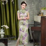 Qipao moderne, robe Qipao chinoise, cheongsam en soie de mûrier, robe de soirée, qipao floral violet