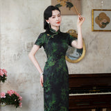 Qipao chinois moderne, cheongsam en soie de mûrier, robe de soirée, couleur noire, imprimés floraux