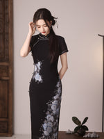 Modern qipao, Chinese Cheongsam, black color qipao, Evening Dress, floral prints, spring summer dress