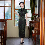 Modern Chinese Qipao, Mulberry Silk cheongsam,  Evening Dress, black color, floral prints