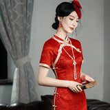 Traditional Chinese dress, Chinese Cheongsam, Red qipao, Evening Dress, Ball Gowns, flower prints, tea ceremony, mandarin collar