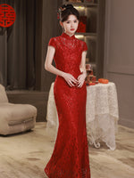 Chinese wedding dress, traditional Chinese dress, bridal lace qipao, mermaid tail dress