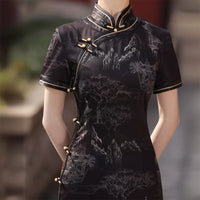 Robe chinoise moderne, Cheongsam chinois, qipao noir, robes de bal, robe de soirée longue, col mandarin