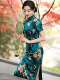 Modern Chinese Qipao, Long Cheongsam, Silk Qipao, Evening Dress, ball gown, blue color qipao