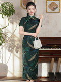 Modern Chinese Qipao, Chinese Cheongsam Dress, green crane Dresses, Ball Gowns