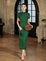 modeen Chinese dress, green color Qipao, mandarin collar