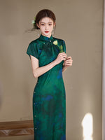 Modern Chinese Qipao, Evening Dress, teal color, ball gowns
