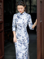 Elegant traditional Chinese dress, Chinese Cheongsam Dress, Evening Dresses, Ball Gowns, floral Dresses, 3/4 sleeve
