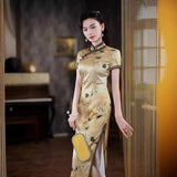 Qipao chinois moderne, Cheongsam en soie de mûrier, qipao en soie, robe de printemps, qipao jaune clair