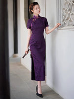 Elegant traditional Chinese dress, Chinese Cheongsam , Long Evening Dresses, Ball Gowns, purple floral dress, gift mandarin collar