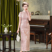 Modern Qipao dress, Mulberry Silk cheongsam,  Evening Dress, pink color, mandarin collar