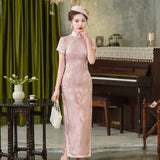 Robe Qipao moderne, cheongsam en soie de mûrier, robe de soirée, couleur rose, col mandarin