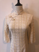 Modern Chinese qipao, Chinese Cheongsam Dress, cream lace qipao, Ball Gowns, 3/4 sleeve, mandarin collar