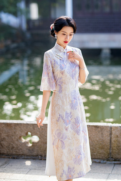 Modern Aodai, aodai qipao, flower pattern, 2 colors