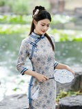 Modern Chinese Qipao, Evening Dresses, autumn qipao, floral qipao, 3/4 sleeve