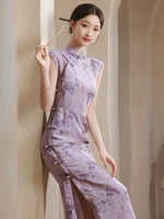 Modern Chinese Qipao dress,  sleeveless qipao, full open front Dress, lavender qipao