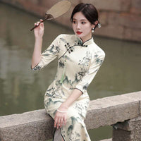 Elegant traditional Chinese dress, Chinese Cheongsam Dress, Evening Dresses, Ball Gowns, floral Dresses, 3/4 sleeve