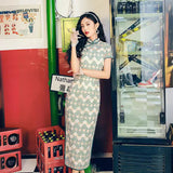 Modern Chinese Qipao dress, Evening Dress, ball gown, light green plaid qipao