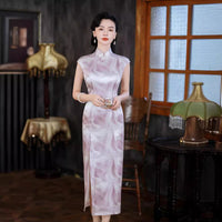 Modern Chinese Qipao, Mulberry Silk cheongsam,  light pink color, Evening Dress