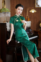 Modern Chinese Qipao, mulberry silk Cheongsam, green color Silk qipao, mandarin collar, floral print