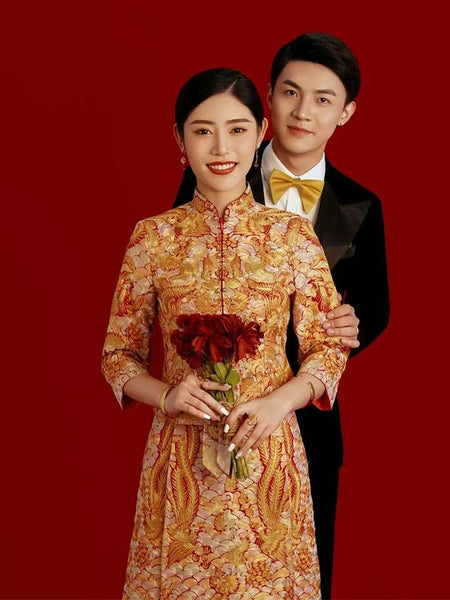 Chinese wedding dress, embroidered Qun Kwa, Bridal dress 3XL Chinese wedding dress, embroidered Qun Kwa, Bridal dress 3XL