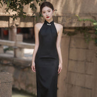 Modern qipao, Cheongsam Dress, Evening Dress, Black jacquard