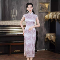 Qipao chinois moderne, cheongsam en soie de mûrier, couleur rose clair, robe de soirée