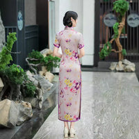 Modern Chinese Qipao, Chinese Cheongsam Dress, purple floral dresses, Ball Gowns