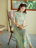 Traditional Chinese dress, Chinese Cheongsam, green aodai qipao, Ball Gowns, Long Evening Dress, mandarin collar