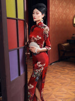 3/4 sleeve, Mulberry Silk cheongsam,  Evening Dress, red wedding qipao