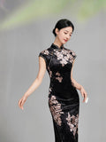 Modern Chinese Qipao, Chinese Cheongsam Dress, Evening Dresses, black velvet