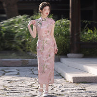 Modern Chinese Qipao, Chinese Cheongsam, Evening Dress, pink Floral dress
