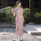 Modern Chinese Qipao, Chinese Cheongsam, Evening Dress, pink Floral dress