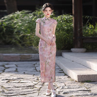 Modern Chinese Qipao, Chinese Cheongsam, Evening Dress, pink Floral dress