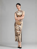 Modern Chinese qipao，champagne color floral pattern, Evening Dress, Ball Gowns