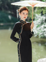 Elegant traditional Chinese dress, Chinese Cheongsam Dress, Ball Gowns, Long Evening Dresses, black jacquard dress, 3/4 sleeve, mandarin collar
