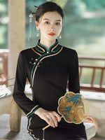 Elegant traditional Chinese dress, Chinese Cheongsam Dress, Ball Gowns, Long Evening Dresses, black jacquard dress, 3/4 sleeve, mandarin collar