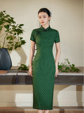 modeen Chinese dress, green color Qipao, mandarin collar