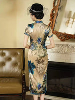 Modern Chinese Cheongsam, Silk qipao, Floral color, Spring dress, mandarin collar