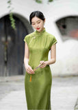 Robe Qipao chinoise moderne, cheongsam en soie de mûrier, couleur avocat, tenue décontractée