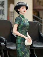 Chinese Cheongsam, Ball Gown, forest green qipao, floral pattern, summer qipao dress