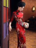 3/4 sleeve, Mulberry Silk cheongsam,  Evening Dress, red wedding qipao