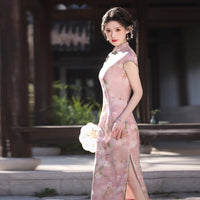 Modern Chinese Qipao, Chinese Cheongsam, Evening Dress, pink Floral dress