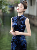 Modern Chinese qipao，Chinese Cheongsam Dress, Evening Dress, sleeveless velvet qipao